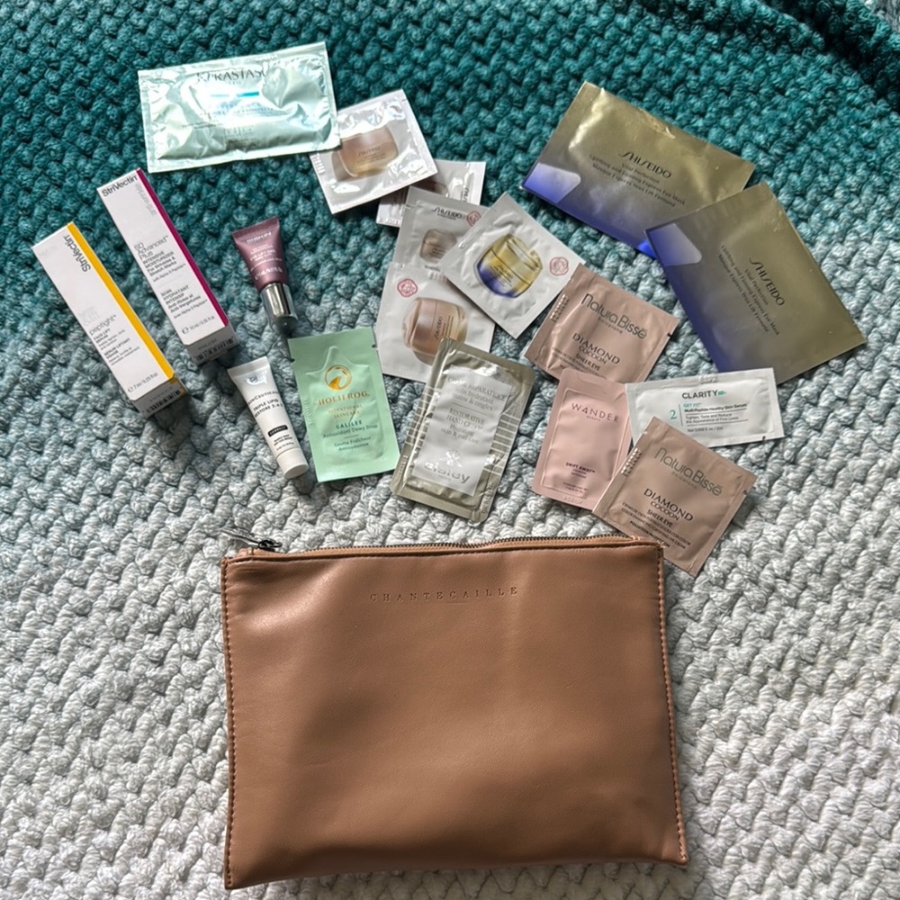 Chantecaille bag with Cleanser & Exfoliant Skincare of lots of brands